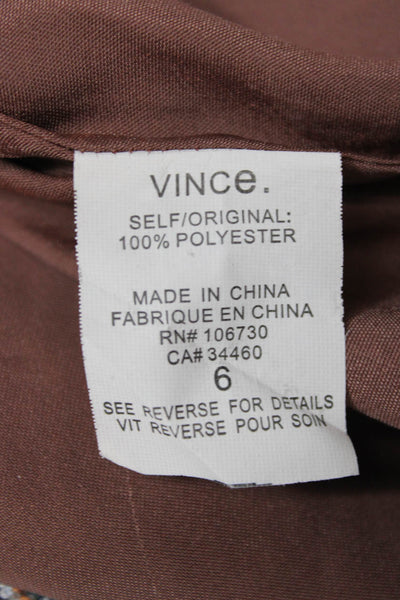 Vince Womens Collared Brown Polyester Basic Blouse Long Sleeve Size 6