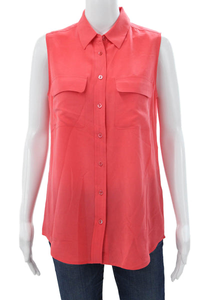 Equipment Femme Women Red Silk Collared Sleeveless Blouse Petite Size S