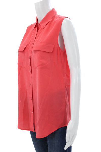 Equipment Femme Women Red Silk Collared Sleeveless Blouse Petite Size S