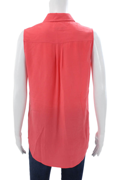 Equipment Femme Women Red Silk Collared Sleeveless Blouse Petite Size S
