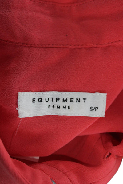 Equipment Femme Women Red Silk Collared Sleeveless Blouse Petite Size S