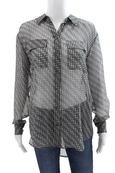 Equipment Femme Womens Silk Tunic Check Long Sleeve Buttonup Size S