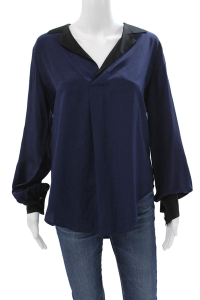 Fifteen Twenty Womens Silk Collared Long Sleeve Basic Blouse Blue Size M