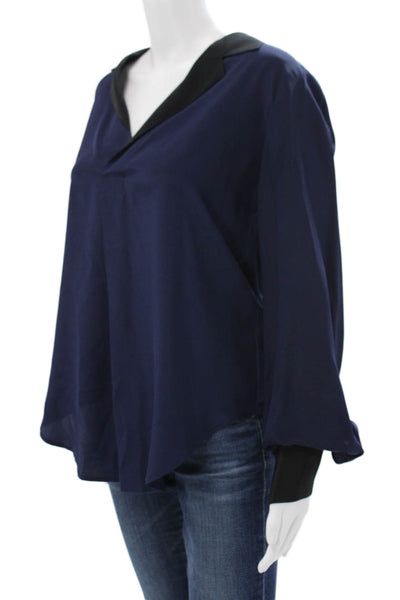 Fifteen Twenty Womens Silk Collared Long Sleeve Basic Blouse Blue Size M