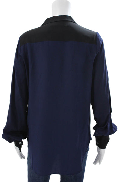 Fifteen Twenty Womens Silk Collared Long Sleeve Basic Blouse Blue Size M
