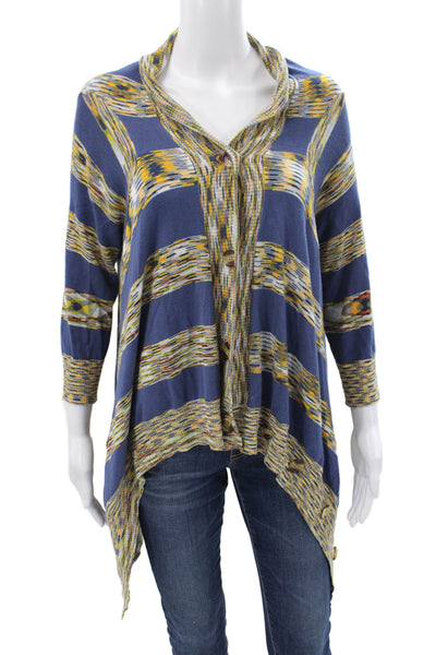Stacia Women Cardigan Multicolor Striped V-Neck Bamboo 3/4 Sleeve Size L