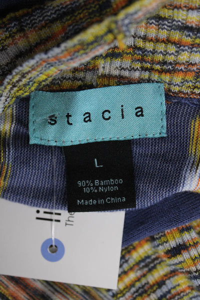 Stacia Women Cardigan Multicolor Striped V-Neck Bamboo 3/4 Sleeve Size L