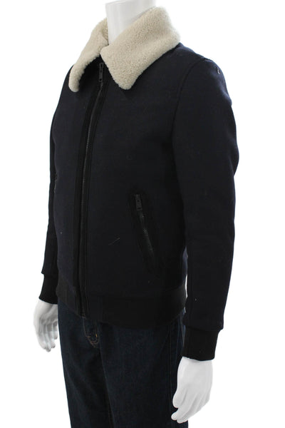 The Kooples Mens Bomber Jacket Blue Wool Acrylic Zip Closure Size L