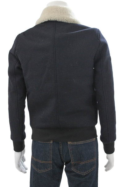 The Kooples Mens Bomber Jacket Blue Wool Acrylic Zip Closure Size L