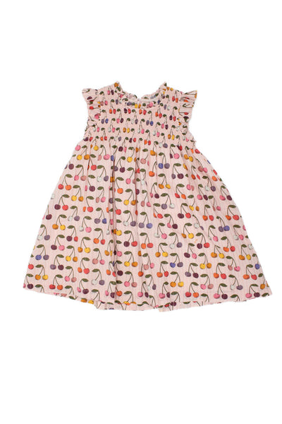 Pink Chicken Girls Cherry Print Smocked Ruffle A-Line Dress Pink Size 6Y