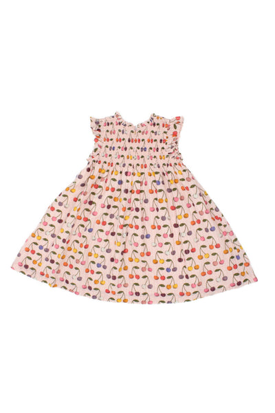 Pink Chicken Girls Cherry Print Smocked Ruffle A-Line Dress Pink Size 6Y