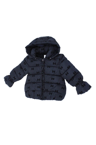 Mayoral Girls Bow Print Full Zip Long Sleeve Hooded Puffer Coat Navy Size 6