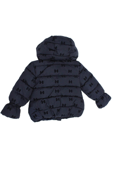 Mayoral Girls Bow Print Full Zip Long Sleeve Hooded Puffer Coat Navy Size 6