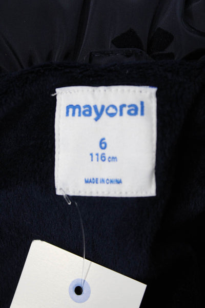 Mayoral Girls Bow Print Full Zip Long Sleeve Hooded Puffer Coat Navy Size 6