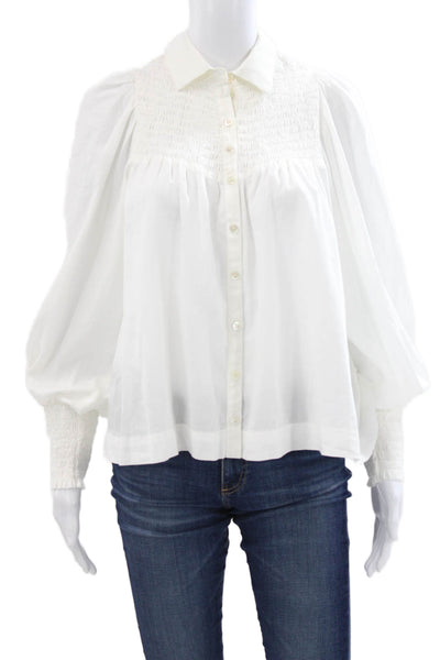 Raquel Allegra Women Collared White Cotton Basic Blouse Long Sleeve Size 0