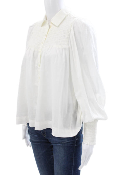 Raquel Allegra Women Collared White Cotton Basic Blouse Long Sleeve Size 0