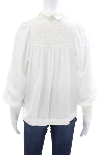 Raquel Allegra Women Collared White Cotton Basic Blouse Long Sleeve Size 0
