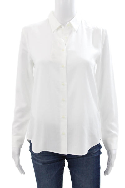 Uniqlo Women Basic White Button-Up Collared Long Sleeve Top Size 2XS