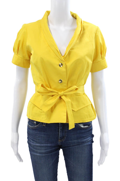 Lida Baday Womens Collared Button Short Sleeve Yellow Poly Blend Blouse Size 6