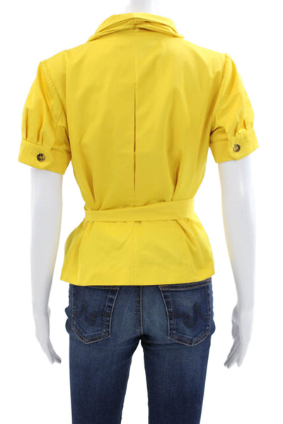 Lida Baday Womens Collared Button Short Sleeve Yellow Poly Blend Blouse Size 6