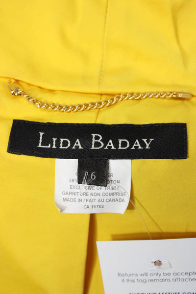 Lida Baday Womens Collared Button Short Sleeve Yellow Poly Blend Blouse Size 6