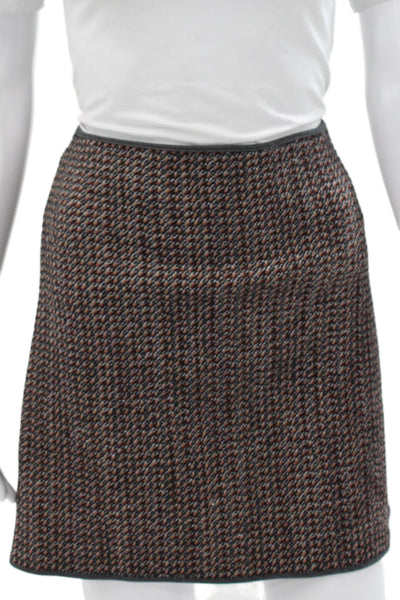 Theory Women Brown Tweed Pencil Skirt Short Geometric Cotton Blend Zip Size 2