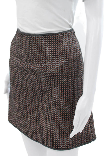 Theory Women Brown Tweed Pencil Skirt Short Geometric Cotton Blend Zip Size 2