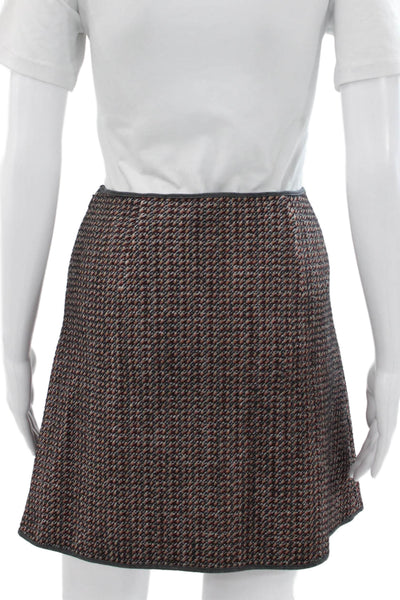 Theory Women Brown Tweed Pencil Skirt Short Geometric Cotton Blend Zip Size 2