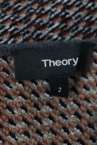Theory Women Brown Tweed Pencil Skirt Short Geometric Cotton Blend Zip Size 2
