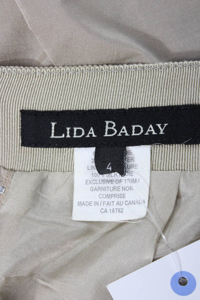 Lida Baday Womens Pleated Silk Blend Beige Skirt Zip Short Size 4