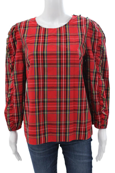 J Crew Womens Multicolor Plaid Cotton Round Neck Long Sleeve Blouse Size M