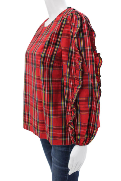 J Crew Womens Multicolor Plaid Cotton Round Neck Long Sleeve Blouse Size M