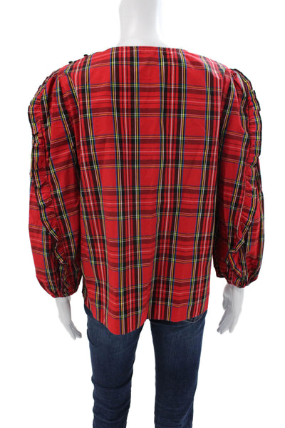 J Crew Womens Multicolor Plaid Cotton Round Neck Long Sleeve Blouse Size M