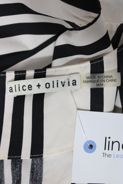 Alice + Olivia Women Striped Boat Neck Cotton Blouse 3/4 Sleeve Black Size M