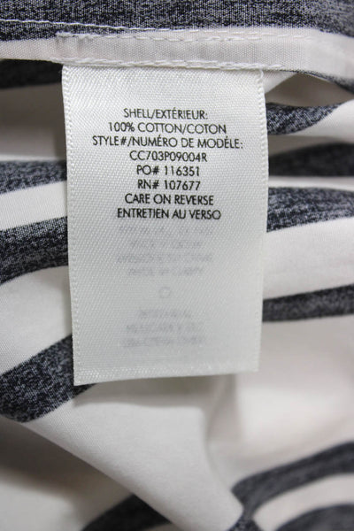 Alice + Olivia Women Striped Boat Neck Cotton Blouse 3/4 Sleeve Black Size M