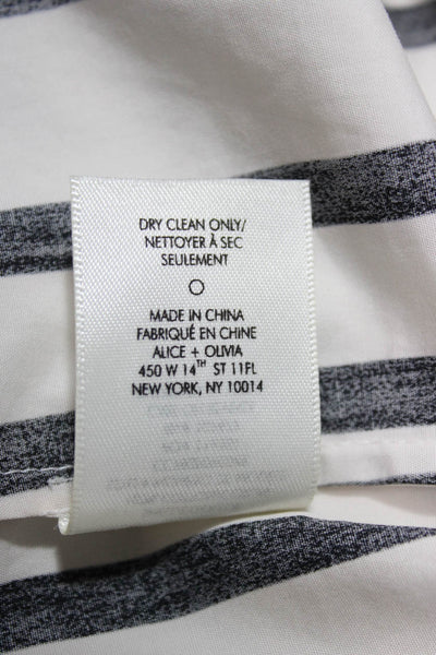 Alice + Olivia Women Striped Boat Neck Cotton Blouse 3/4 Sleeve Black Size M
