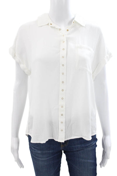 Pistola Womens Collared Button Rayon Short Sleeve Basic Blouse White Size S
