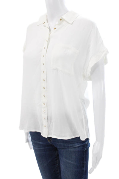 Pistola Womens Collared Button Rayon Short Sleeve Basic Blouse White Size S