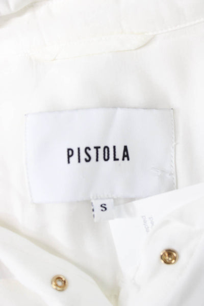 Pistola Womens Collared Button Rayon Short Sleeve Basic Blouse White Size S