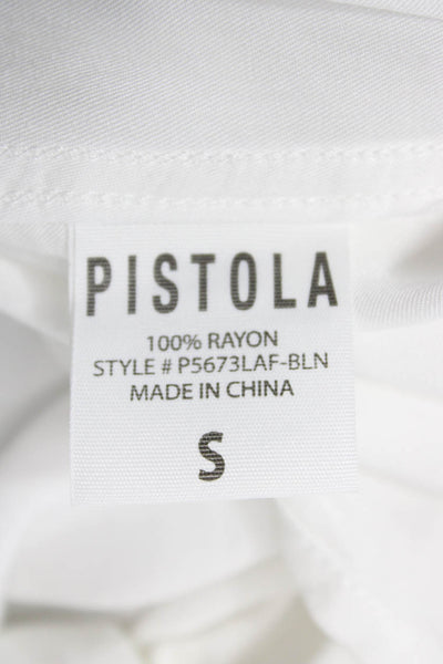 Pistola Womens Collared Button Rayon Short Sleeve Basic Blouse White Size S