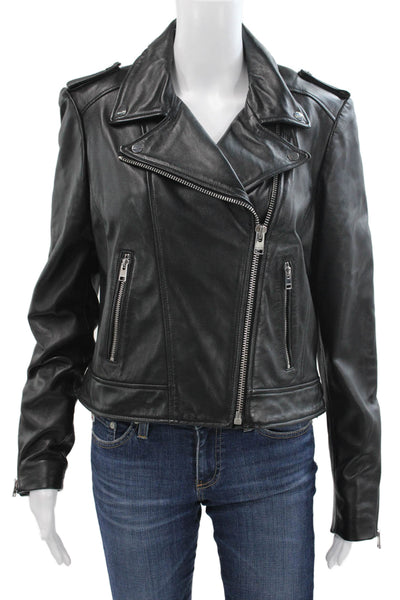 LaMarque Womens Biker Leather Jacket Black Zip Size L