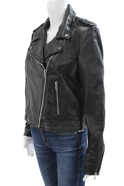 LaMarque Womens Biker Leather Jacket Black Zip Size L