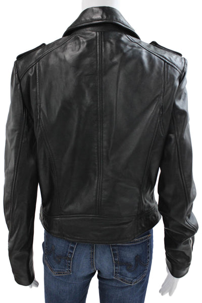 LaMarque Womens Biker Leather Jacket Black Zip Size L