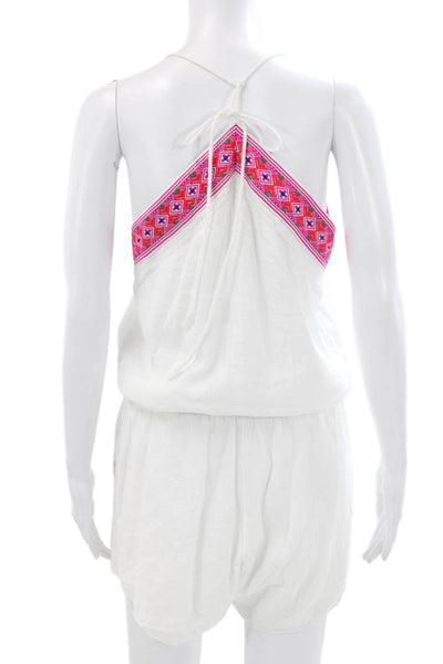 Saylor Women Romper White V-Neck Bohemian Drawstring Sleeveless Size S