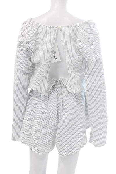 Faithfull The Brand Womens White Striped VNeck Long Sleeve Jumpsuit Size 6