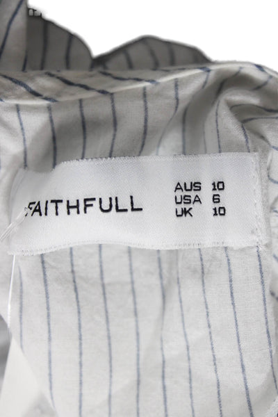 Faithfull The Brand Womens White Striped VNeck Long Sleeve Jumpsuit Size 6