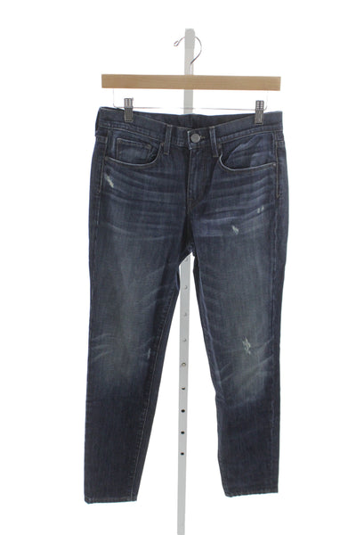 Vince Unisex Straight Jeans Blue Distressed Mid Rise Cotton Inseam 25 Size 26
