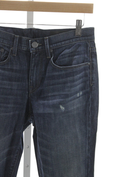 Vince Unisex Straight Jeans Blue Distressed Mid Rise Cotton Inseam 25 Size 26