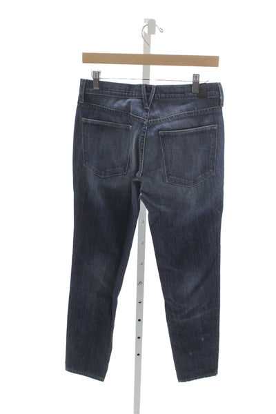 Vince Unisex Straight Jeans Blue Distressed Mid Rise Cotton Inseam 25 Size 26
