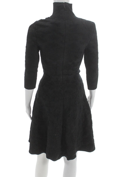 Issa Women Fit & Flare Black Turtleneck 3/4 Sleeve Mid-Calf Rayon Dress Size S